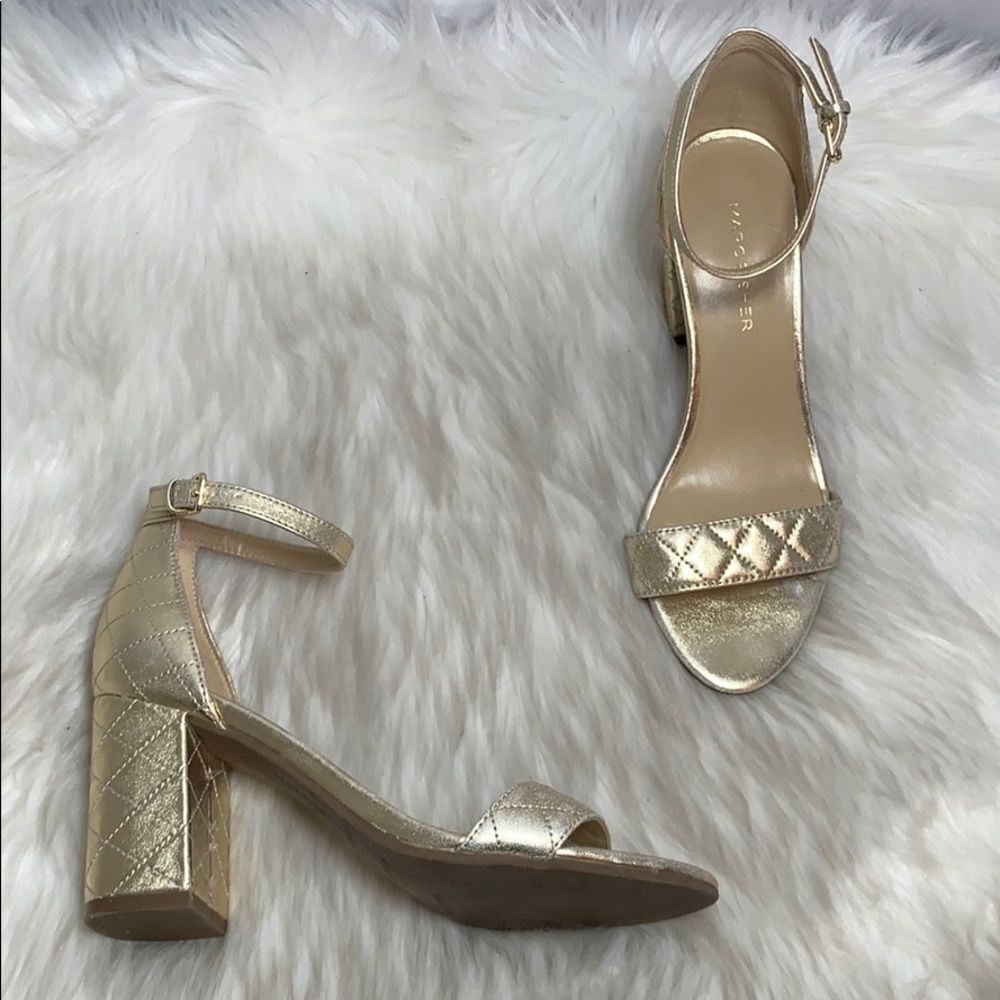 Marc Fisher Gold Quilted Vegan Ankle‎ Strap Sandals